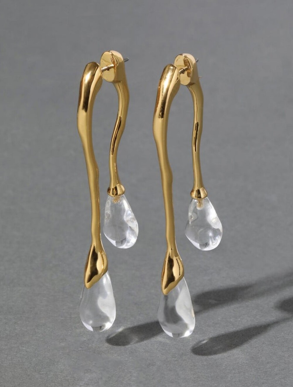 Alexis Bittar Lucite Gold Front Back Double Drop Earring- Clear